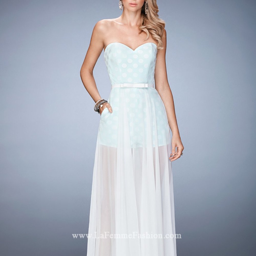 NWT 22484 Polka Dot Chiffon Belted Gown W/Shorts